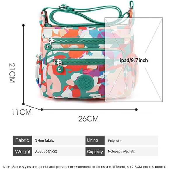 Crossbody Bag Womens Nylon Waterproof Multi-Pocket Casual Purse - Picture 4 of 6